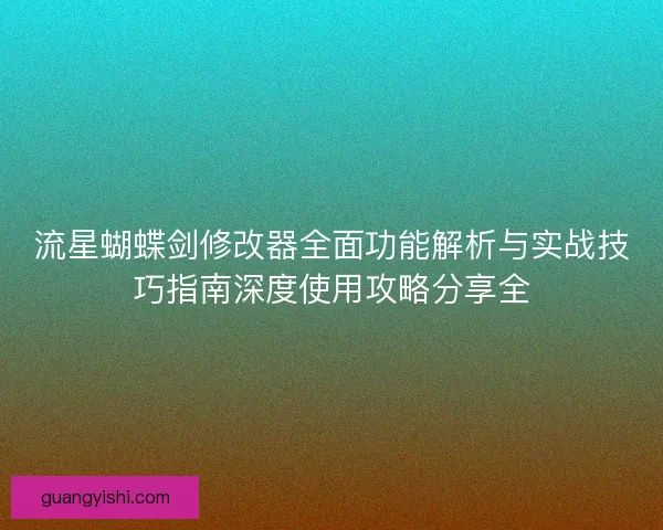 流星蝴蝶剑修改器全面功能解析与实战技巧指南深度使用攻略分享全 流星蝴蝶剑修改器全面功能解析与实战技巧指南深度使用攻略分享全